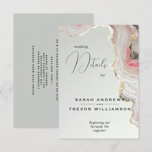 Carte D'accompagnement Encre fluide d'agate rose élégante (Devant / Derrière)