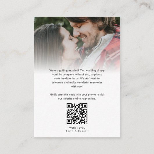 Carte D'accompagnement Enregistrer la date Photo Overlay QR Mariage Websi (Dos)