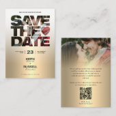 Carte D'accompagnement Enregistrer la date Photo QR Mariage Website Gold (Devant / Derrière)