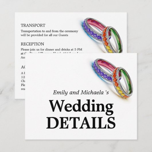 Carte D'accompagnement 🌈 Entrelacés dans la fierté – Détails du mariage (Devant / Derrière)