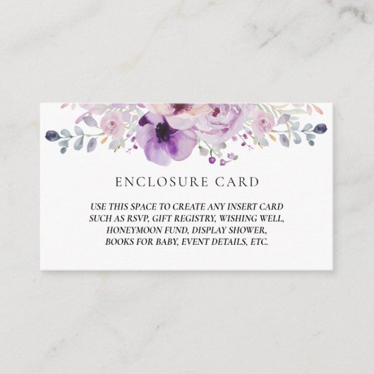 CARTE D'ACCOMPAGNEMENT ENVELOPPE FLEURALE A L'AQUARELLE LILAS LAVANDE VIO (Devant)