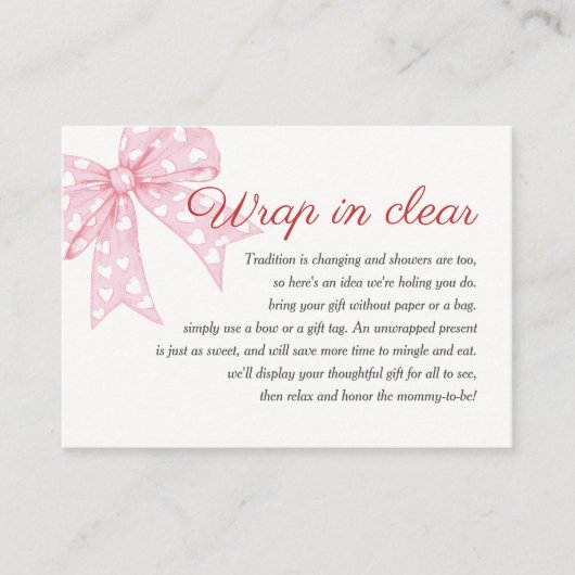 Carte D'accompagnement Enveloppement Baby shower Fille Bow Rose En Clair (Devant)