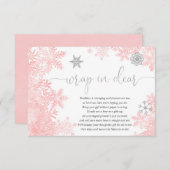 Carte D'accompagnement Envelopper le baby shower de flocons d'argent rose (Devant / Derrière)