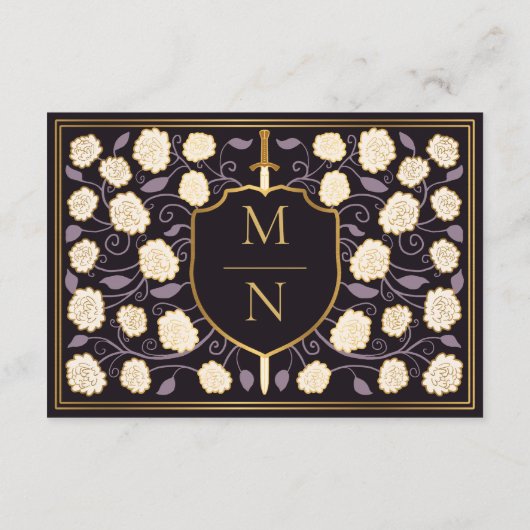 Carte D'accompagnement Epée & Bouclier Imaginaire médiéval Mariage RSVP (Dos)