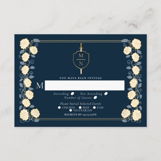 Carte D'accompagnement Epée & Bouclier Imaginaire médiéval Mariage RSVP B (Devant)