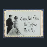 Carte D'accompagnement Épouser bien souhaite à conseil le marié vintage<br><div class="desc">Voici venir les jeunes mariés vintages et ils sont tous prêts à entendre parler de votre conseil de mariage et le puits de mariage souhaite. Amusement et carte l'épousant unique de souhaits et de conseil de puits à fournir à vos invités. Le cadre antique de photo entoure le graphique vintage...</div>