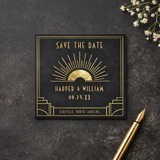 Carte D'accompagnement Equinox Mini Save the Date Celestial Art Deco card