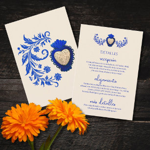 Carte D'accompagnement Espagnol, Champagne Bleu Coeur Mariage mexicain