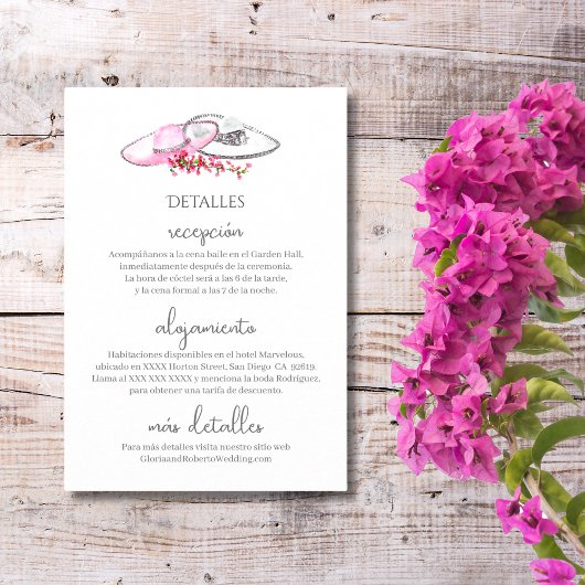 Carte D'accompagnement Espagnol, Tarjeta de Detalles Boda Hacienda Boho