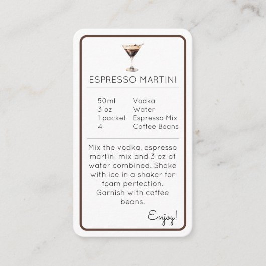 Carte D'accompagnement Espresso Martini Mini Cocktail Recipe Card (Devant)