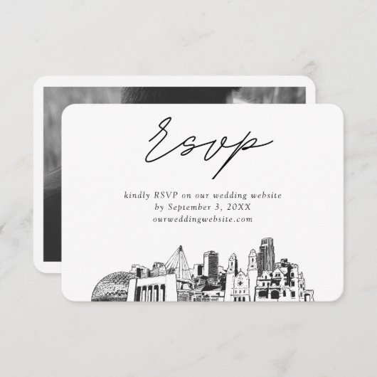 Carte D'accompagnement Esquisse minimaliste Mariage Omaha RSVP (Devant / Derrière)