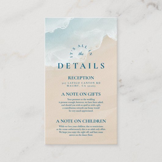 Carte D'accompagnement Eté Blue Ocean Beach Mariage (Devant)