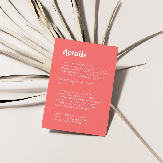 Carte D'accompagnement Été rétro | Détails du Mariage rose chaud