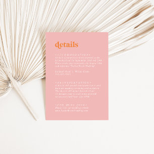 Carte D'accompagnement Été rétro   Détails du Mariage rose et orange