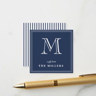 Carte D'accompagnement Étiquettes-cadeaux prépa Navy Blue & blanc Monogra