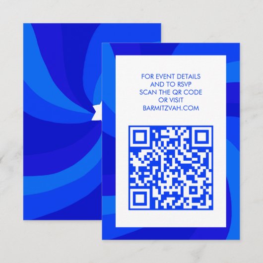 Carte D'accompagnement Étoile moderne de David QR Code Bar Bat mitzvah (Devant / Derrière)