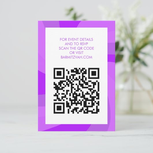 Carte D'accompagnement Étoile moderne de David QR Code Bar Bat mitzvah (Debout devant)