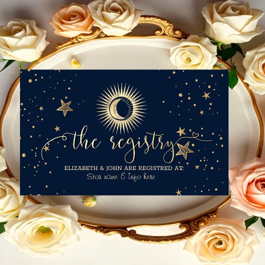 Carte D'accompagnement Étoiles Soleil Or Céleste Et Lune