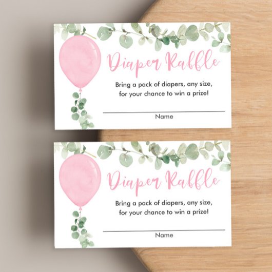 Carte D'accompagnement Éucalyptus baby shower de ballons rose tombole de