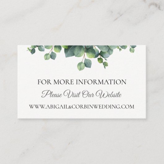 Carte D'accompagnement Eucalyptus Bouquet Mariage Détails du site web (Devant)