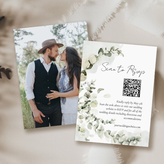 Carte D'accompagnement Eucalyptus Budget QR Code RSVP