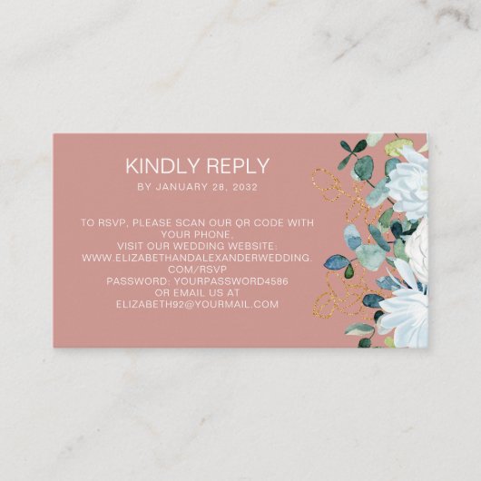 Carte D'accompagnement Eucalyptus et fleurs blanches QR Code en ligne RSV (Devant)