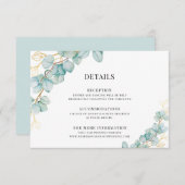 Carte D'accompagnement Eucalyptus et Gold Botanical Détails du Mariage (Devant / Derrière)