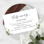 Carte D'accompagnement Eucalyptus Eucalyptus RSVP réponse à l'aquarelle v<br><div class="desc">Une carte rsvp mariage verdoyante. Facile à personnaliser avec vos détails. PERSONNALISATION : Si vous avez besoin de personnalisation de la conception,  veuillez me contacter par conversation ; si vous avez besoin d'informations sur votre commande,  les options d'expédition,  etc,  veuillez contacter Zazzle support directement https://help.zazzle.com/hc/en-us/articles/221463567-How-Do-I-Contact-Zazzle-Customer-Support-.</div>