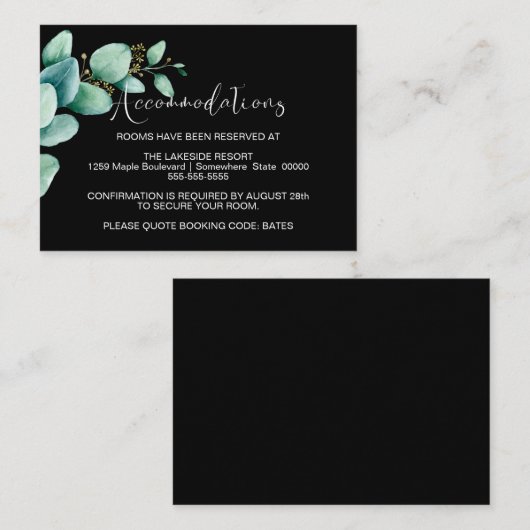 Carte D'accompagnement Eucalyptus Feuille Black Mariage Logement (Devant / Derrière)