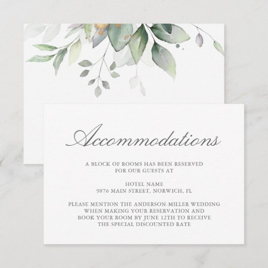 Carte D'accompagnement Eucalyptus Feuille Verdure Mariage Hébergement (Devant / Derrière)