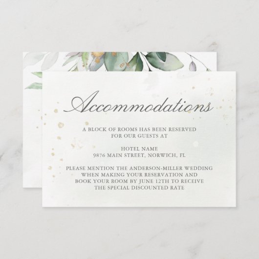 Carte D'accompagnement Eucalyptus Feuille Verdure Mariage Hébergement (Devant / Derrière)