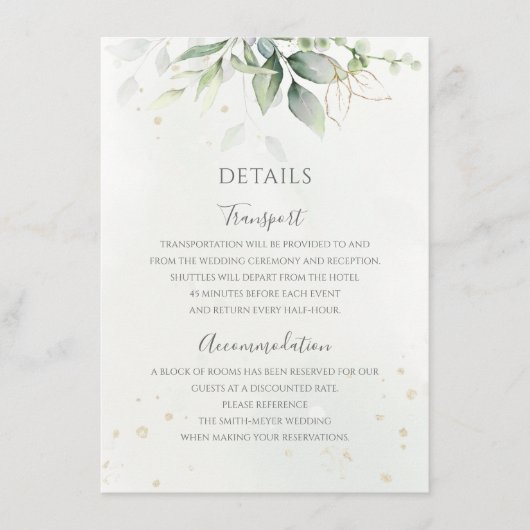 Carte D'accompagnement Eucalyptus Feuille Verdure Or Mariage élégant (Devant)