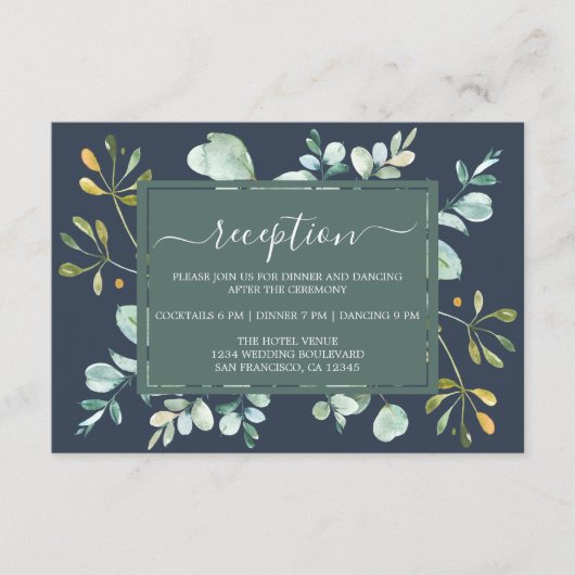 Carte D'accompagnement Eucalyptus Foliage Marine Bleu Mariage botanique (Devant)