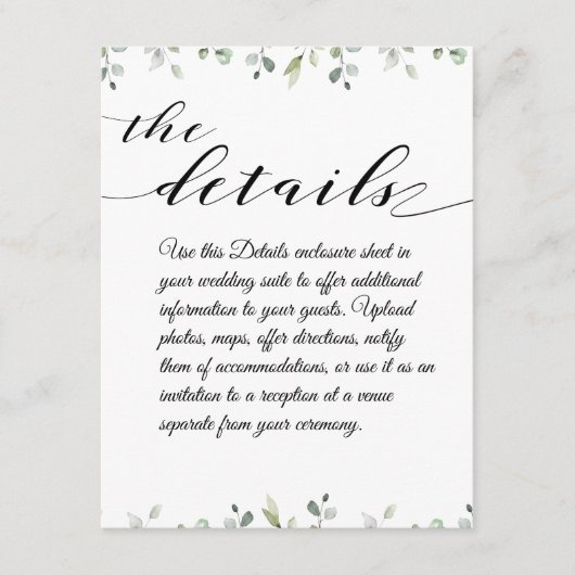 Carte D'accompagnement Eucalyptus Green Border Black Détails du Mariage (Devant)