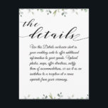 Carte D'accompagnement Eucalyptus Green Border Black Détails du Mariage<br><div class="desc">Une simple bordure de verdure d'eucalyptus en haut et en bas met en évidence cette fiche de détails mariages. Une calligraphie swash vivante en argent est utilisée pour,  "les détails",  titre avec une police cursive script pour votre texte.</div>