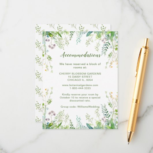 Carte D'accompagnement Eucalyptus Green Feuille Mariage Hébergements (Devant/Arrière en situation)