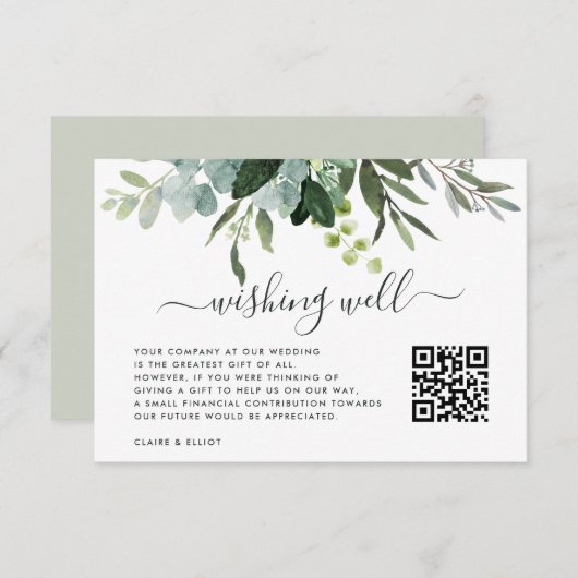 Carte D'accompagnement Eucalyptus Green Foliing Wishing well with QR Code (Devant / Derrière)