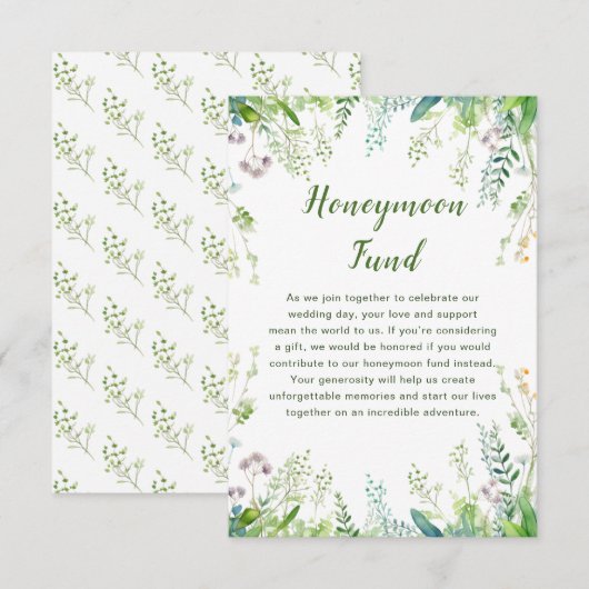 Carte D'accompagnement Eucalyptus Green Fonds Feuille Mariage Lune de mie (Devant / Derrière)