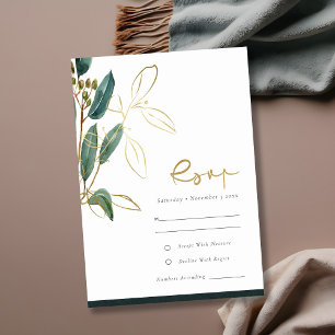 Carte D'accompagnement Eucalyptus Green Gold Foil Foliage mariage RSVP