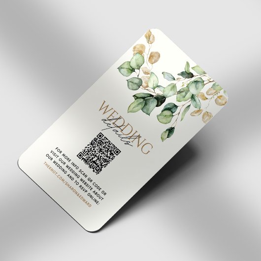 Carte D'accompagnement Eucalyptus Green & Gold Photo QR Code Mariage RSVP
