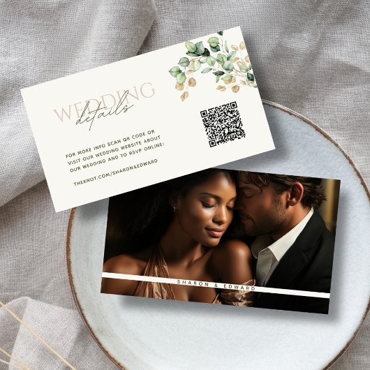 Carte D'accompagnement Eucalyptus Green & Gold Photo QR Code Mariage RSVP