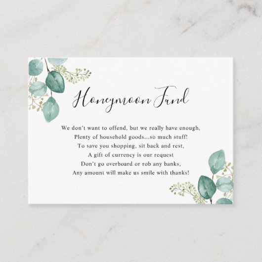 Carte D'accompagnement Eucalyptus Green Lune de miel ou fonds ménager (Devant)