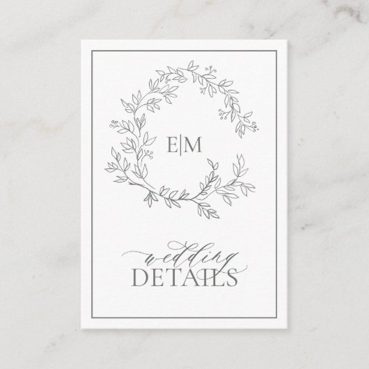Carte D'accompagnement Eucalyptus Green Monogram Détails du Mariage (Devant)
