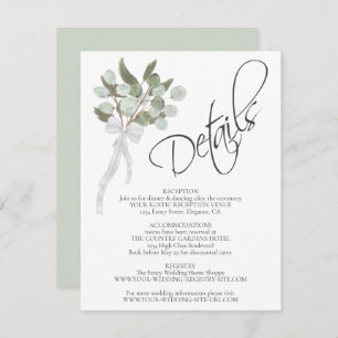 Carte D'accompagnement Eucalyptus & Greenery Bouquet Détails du Mariage
