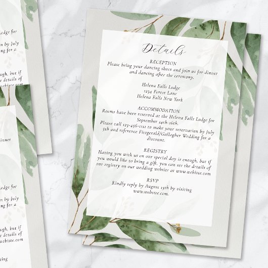 Carte D'accompagnement Eucalyptus Greenery Détails du Mariage