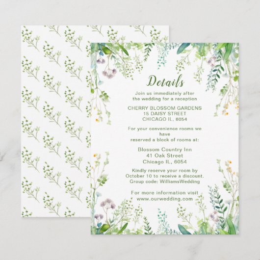 Carte D'accompagnement Eucalyptus Greenery Feuille Détails du Mariage (Devant / Derrière)
