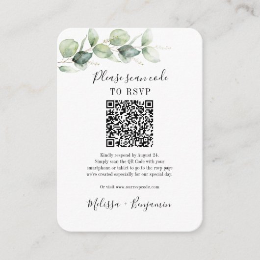 Carte D'accompagnement Eucalyptus Greenery QR Code RSVP Mariage Simple (Devant)