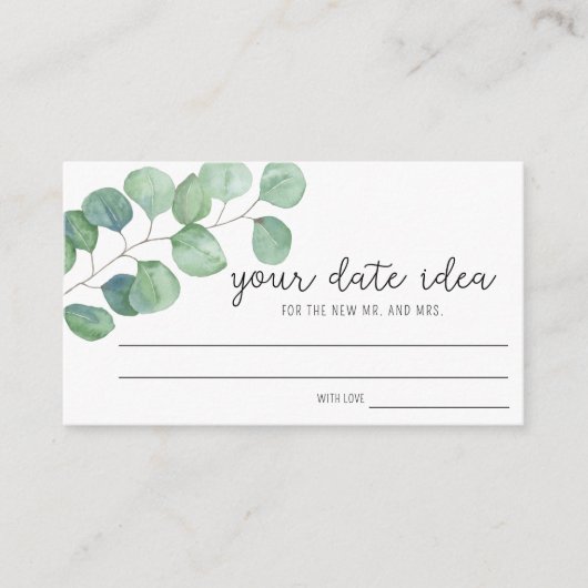 Carte D'accompagnement Eucalyptus - idées de la nuit de date \ pot de dat (Devant)