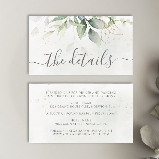 Carte D'accompagnement Eucalyptus Leaves Greenery Gold Elegant Wedding