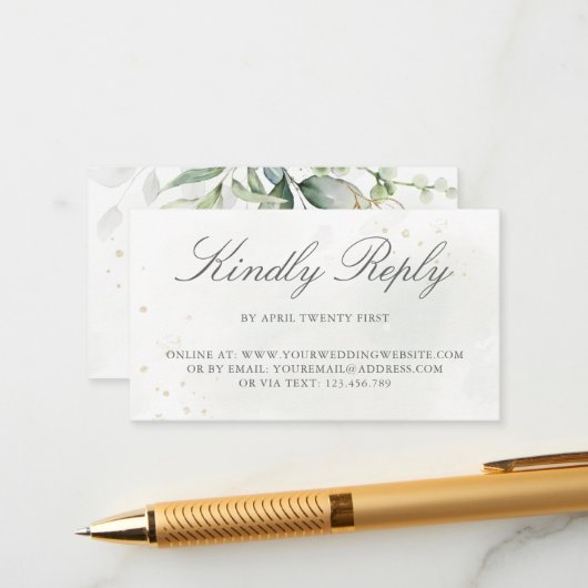 Carte D'accompagnement Eucalyptus Mariage en ligne RSVP (Devant/Arrière en situation)